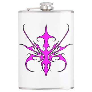 Fierce Pink and Black Tribal Line Art Illustration Hip Flask