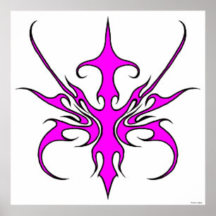 Fierce Pink and Black Tribal Line Art Illustration Poster