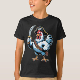 Fierce Pirate Chicken With Sword And Captain Hat T-Shirt
