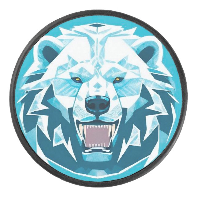 Fierce Polar Bear Geometric Illustration Hockey Puck (Front)