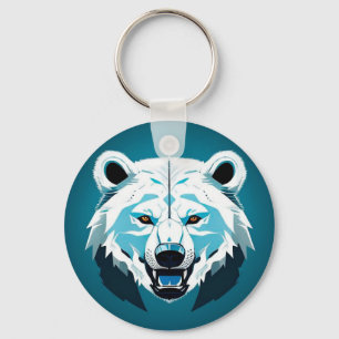 Fierce Polar Bear Geometric Illustration Key Ring