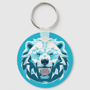 Fierce Polar Bear Geometric Illustration Key Ring