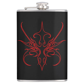 Fierce Red and Black Tribal Line Art Illustration Hip Flask