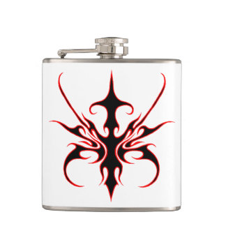 Fierce Red and Black Tribal Line Art Illustration Hip Flask