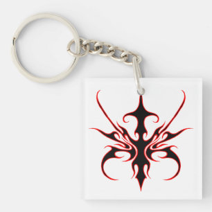 Fierce Red and Black Tribal Line Art Illustration Key Ring