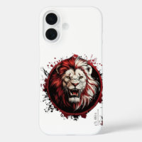 Fierce Red-Maned Lion Head  Tribal Grunge Style