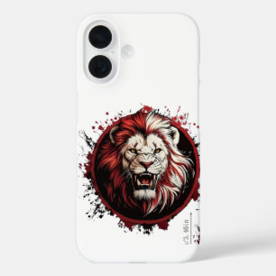Fierce Red-Maned Lion Head  Tribal Grunge Style iPhone 16 Case