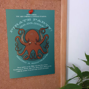 Fierce Red Octopus Tentacles Cartoon With Text Invitation