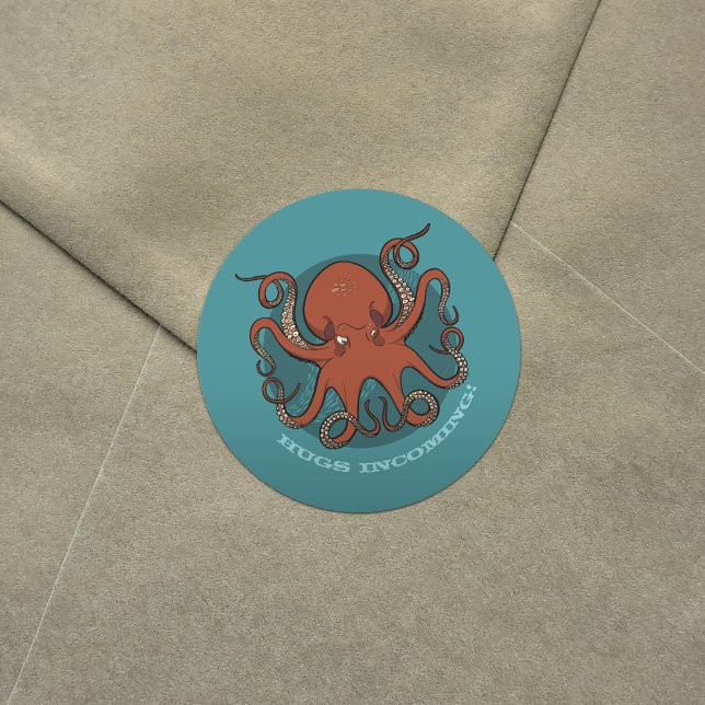 Fierce Red Octopus With Curling Tentacles Cartoon Classic Round Sticker (Creator Uploaded)
