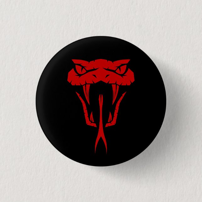Fierce Red Snake Face - Black 3 Cm Round Badge (Front)