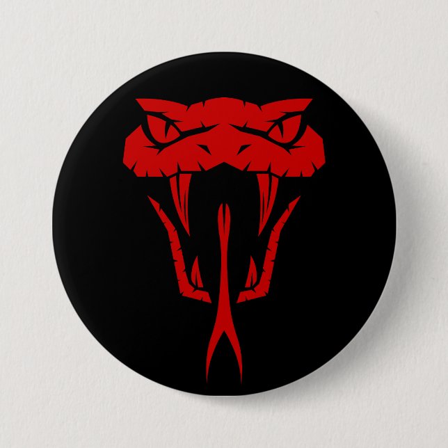 Fierce Red Snake Face - Black Large  7.5 Cm Round Badge (Front)