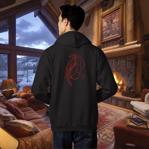 Fierce Red Tribal Dragon Silhouette Fantasy Hoodie