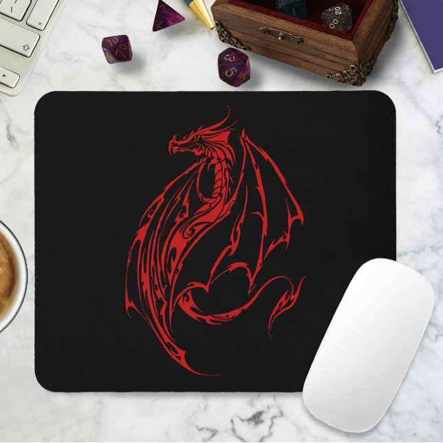 Fierce Red Tribal Dragon Silhouette Fantasy Mouse Mat (Creator Uploaded)