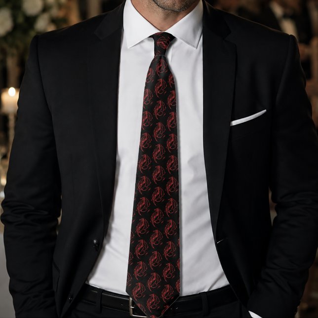 Fierce Red Tribal Dragon Silhouette Fantasy Tie (Creator Uploaded)