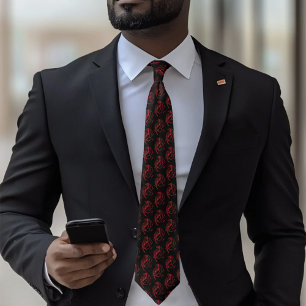 Fierce Red Tribal Dragon Silhouette Fantasy Tie