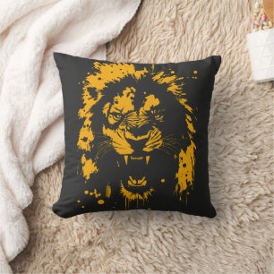 Fierce roaring lion splash art cushion
