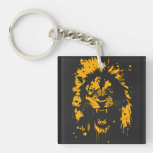 Fierce roaring lion splash art key ring