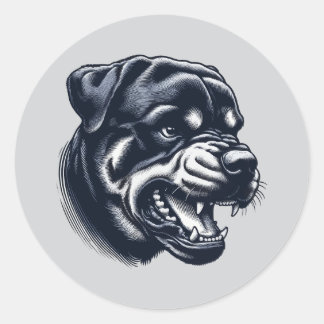 Fierce Rottweiler Head – Monochrome Classic Round Sticker