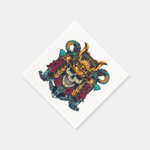 Fierce Samurai Skull Vintage Tattoo Art Napkin