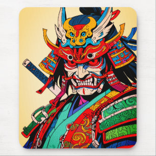 Fierce Samurai Warrior – Colourful Japanese Bushid Mouse Mat