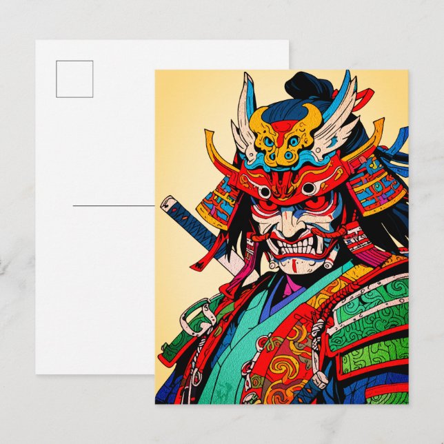 Fierce Samurai Warrior – Colourful Japanese Bushid Postcard (Front/Back)