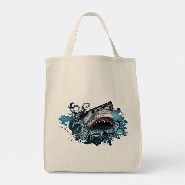 Fierce Shark Ocean Splash Bold Coastal Adventure Tote Bag (Back)