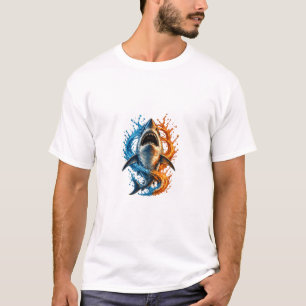 Fierce Shark Splash Design – Blue & Orange Ocean P T-Shirt