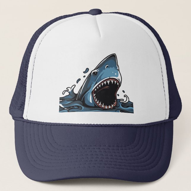 FIERCE SHARK WITH OPEN MOUTH TRUCKER HAT (Front)