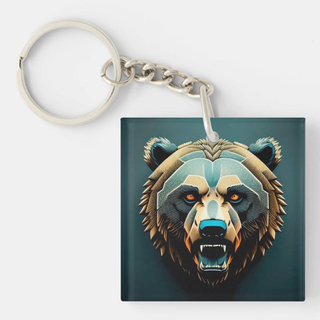 Fierce Stylised Bear Art  Key Ring (Front)