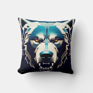 Fierce Stylised Bear Art With Abstract Neon Highli Cushion