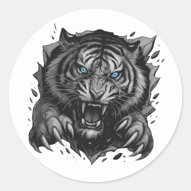 Fierce Tiger Breakthrough: Bold & Wild Classic Round Sticker (Front)