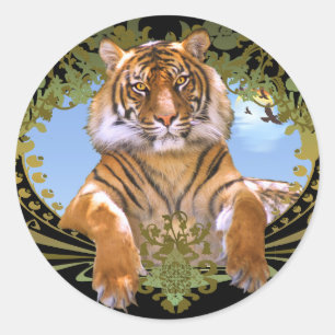 Fierce Tiger Crest Endangered Classic Round Sticker