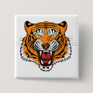 Fierce Tiger Head Illustration-24327 15 Cm Square Badge