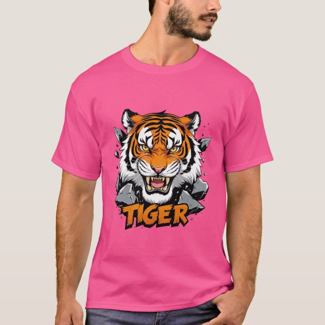 Fierce Tiger Head Illustration – Bold Cartoon T-Shirt (Front)