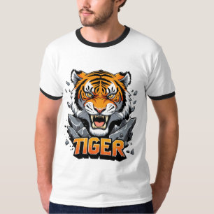 Fierce Tiger Head Illustration – Bold Cartoon Tige T-Shirt