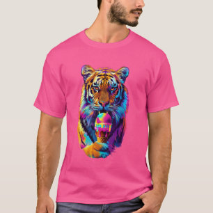 Fierce Tiger Ice Cream Cone Retro 80s Outrun Vibe T-Shirt