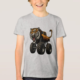 Fierce Tiger Monster Truck Design Tri-Blend Shirt
