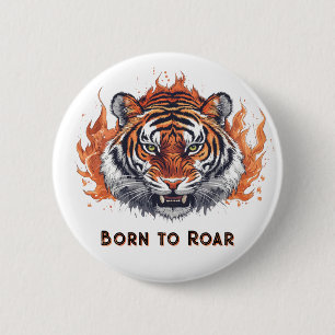 Fierce Tiger with Flames - Customizable Text 6 Cm Round Badge