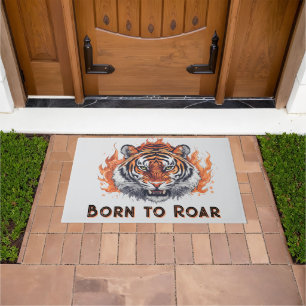 Fierce Tiger with Flames - Customizable Text Doormat