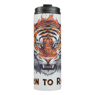 Fierce Tiger with Flames - Customizable Text Thermal Tumbler