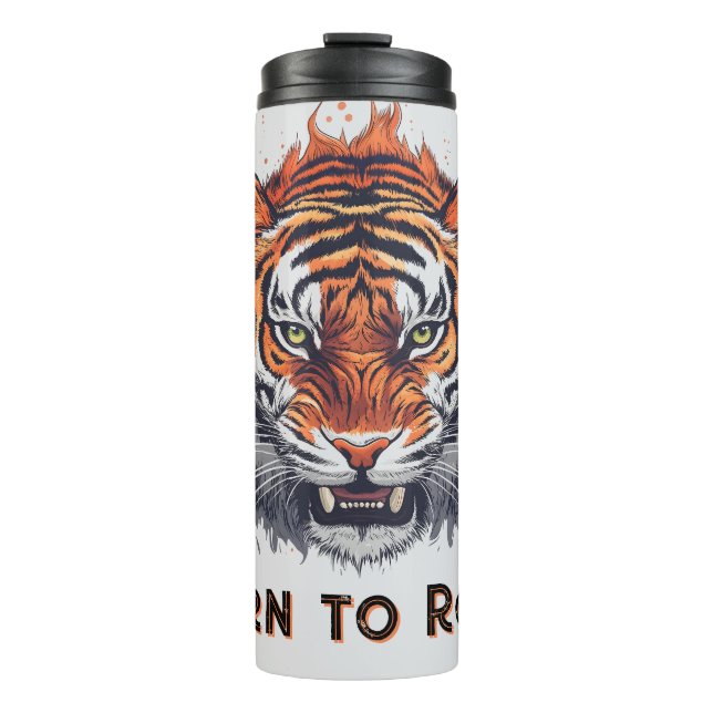 Fierce Tiger with Flames - Customizable Text Thermal Tumbler (Front)
