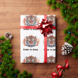 Fierce Tiger with Flames - Customizable Text Wrapping Paper