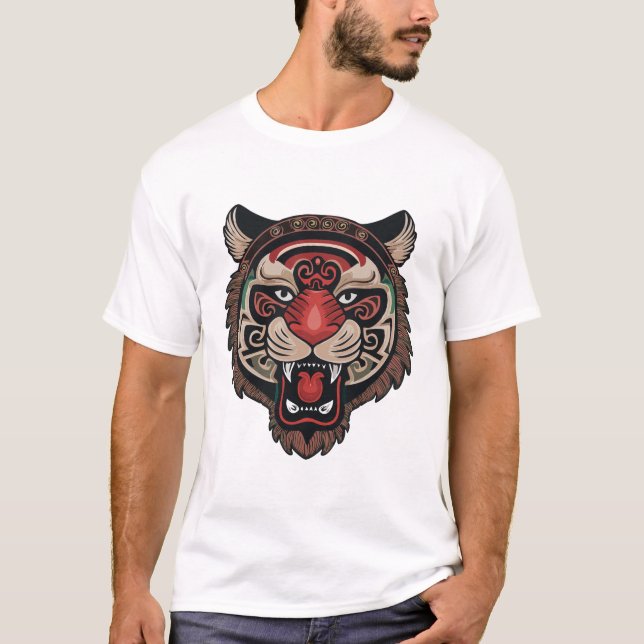 Fierce Tribal Tiger Face T-Shirt (Front)