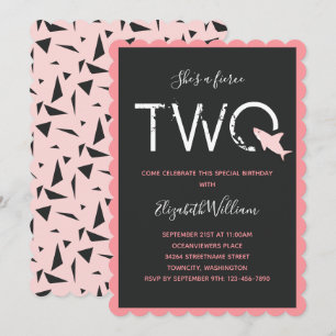 Fierce Two Pink Shark Bold Animal 2nd Birthday Invitation