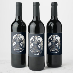 Fierce Valkyrie Warrior – Norse Mythology Line Art Wine Label