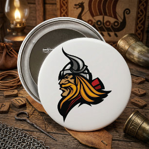 Fierce Viking Warrior Head Norse Helmet and Beard  7.5 Cm Round Badge