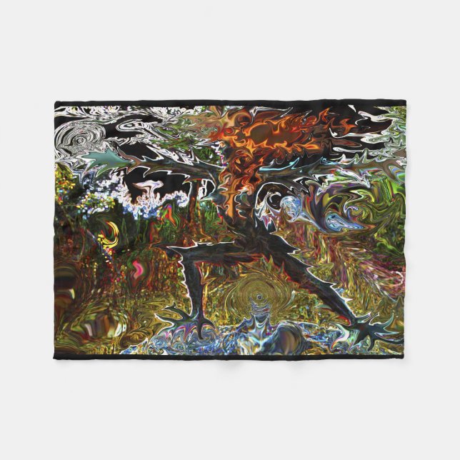 Fierce Warrior 2 Yoga Fleece Blanket by Deprise (Front (Horizontal))