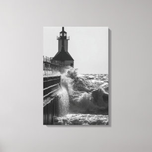 Fierce Waves At St Joseph Grayscale Canvas Print