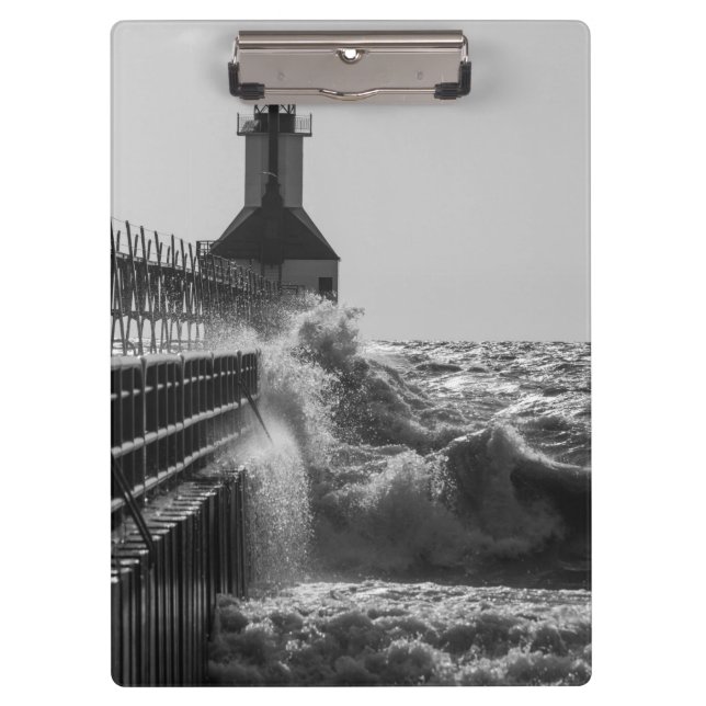 Fierce Waves At St Joseph Grayscale Clipboard (Front)