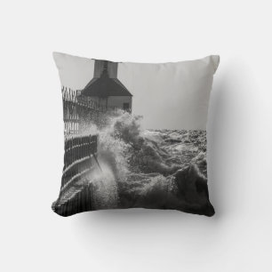 Fierce Waves At St Joseph Grayscale Cushion